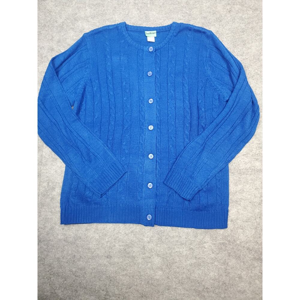 Sara Morgan Women's L Retro Style Blue Cable Knit Cardigan Sweater